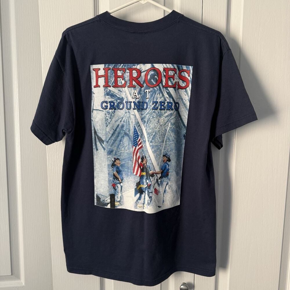 Vintage FDNY 9/11 Memorial T-Shirt Navy WTC Ground Zero Heroes Large